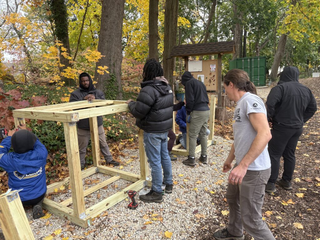 PowerCorps PHL builds compost bins at Mt. Airy Eco Lab